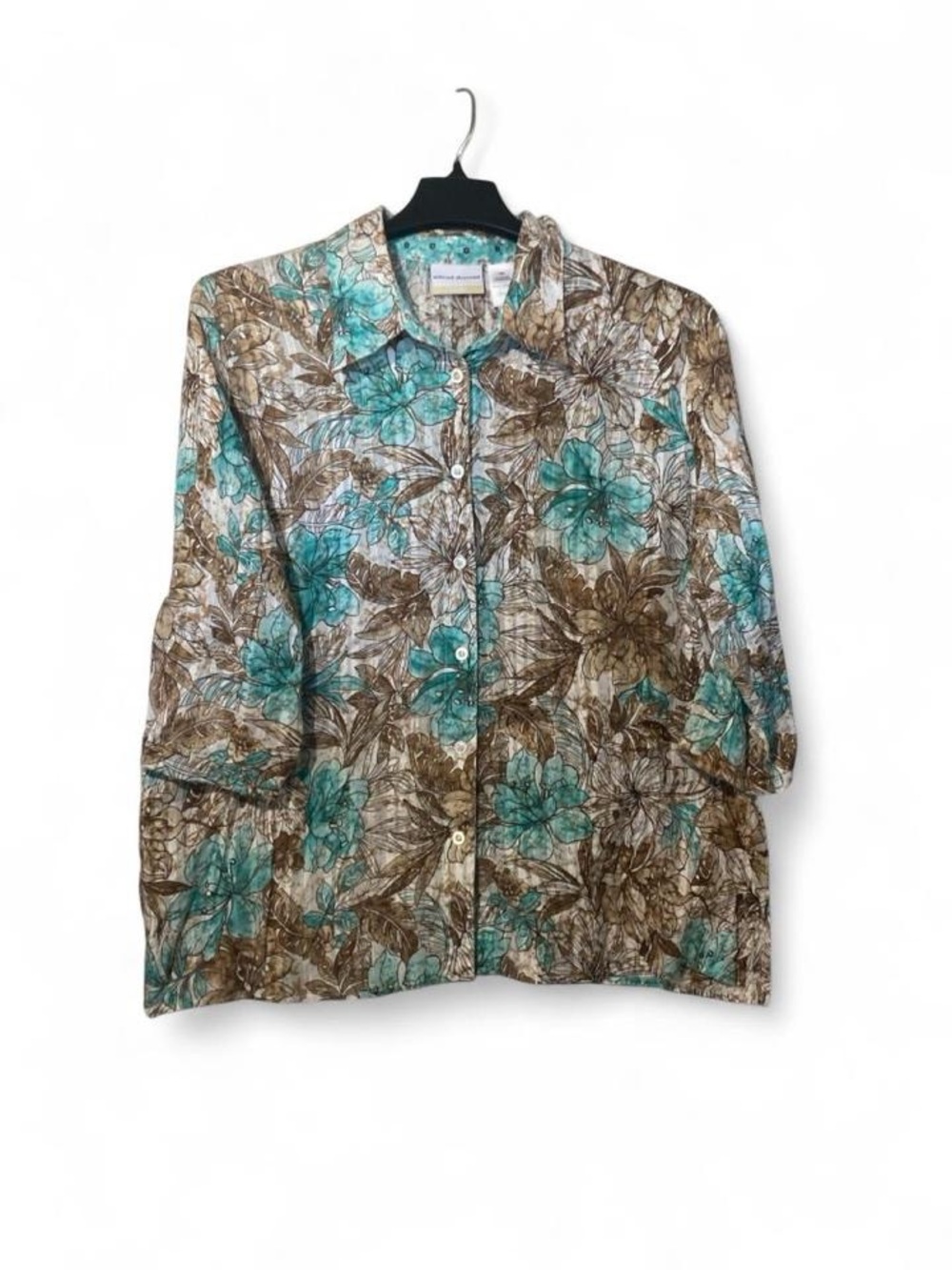 Alfred Dunner Teal & Brown Floral Button-Front Blouse